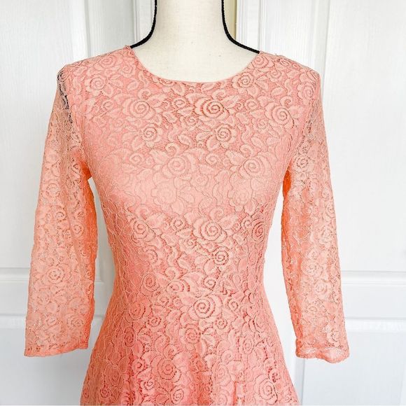 CeCe Size 0 Orange Blossom Intricate Floral Lace A-Line Dress See Through Arms - Picture 2 of 16